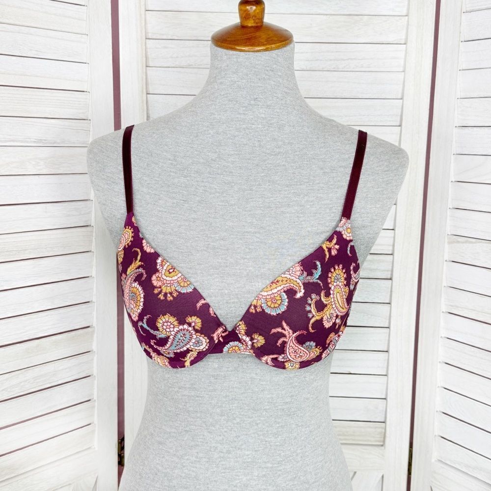 Victoria’s Secret Uplift‎ Semi Demi Multiway Underwire Bra Maroon Paisley 34B